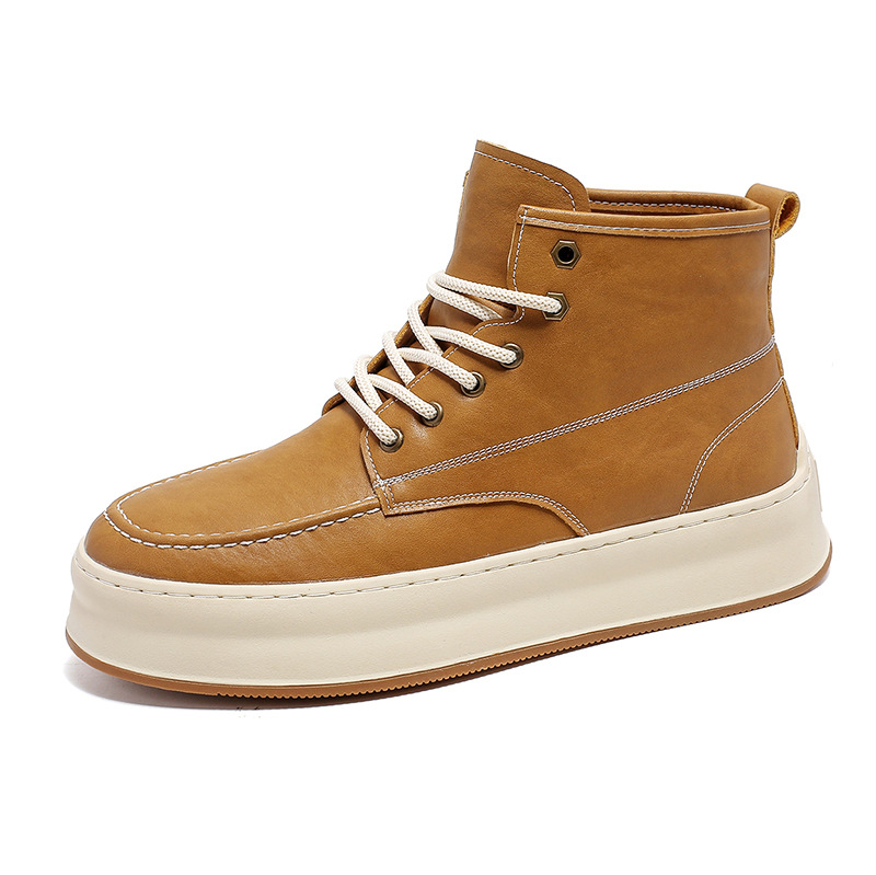 2024 Frühling und Herbst Neue Mode Casual Schuhe Echtes Leder Weiche Sohle Mid Top Atmungsaktiv Vielseitig herren Martin_voghion.com