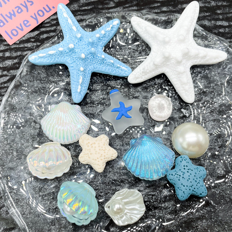 Simulated Starfish Mineral Blue Jewelry Resin Accessories DIY Hole Shoe Buckle Hanging Ring Hairpin Material Manufacturer Wholesale