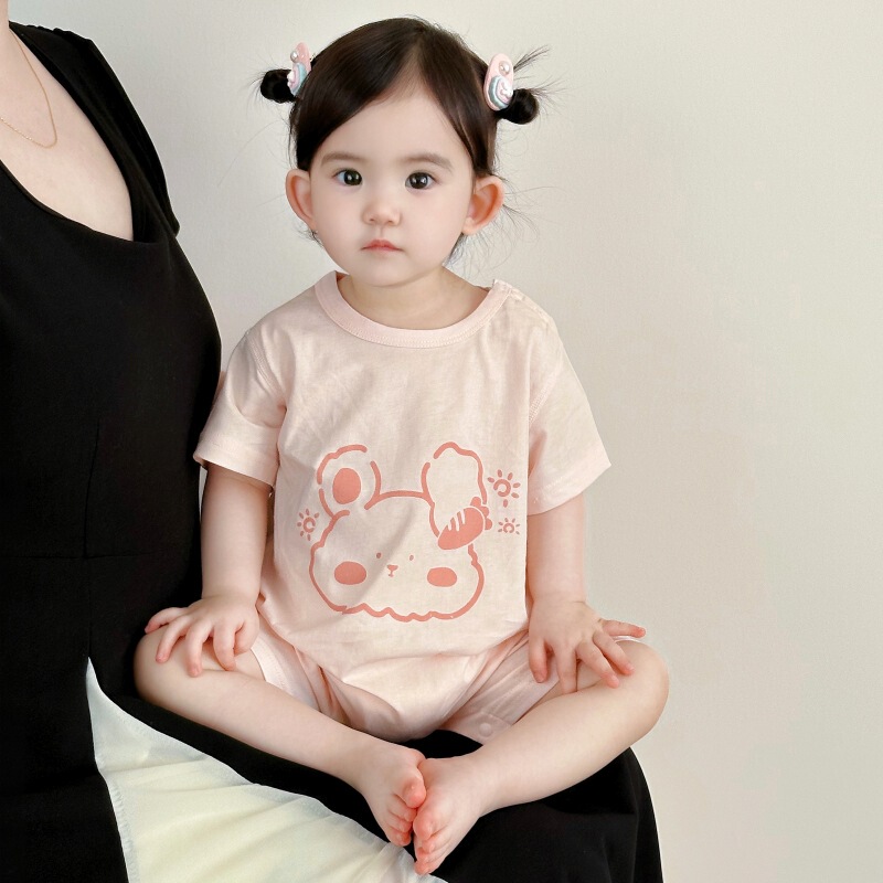 7A Antibacterial Male and Female Baby Jumpsuit Summer Thin Breathable Short-Sleeved Baby Clothes Pure Cotton Boneless Loose Harem