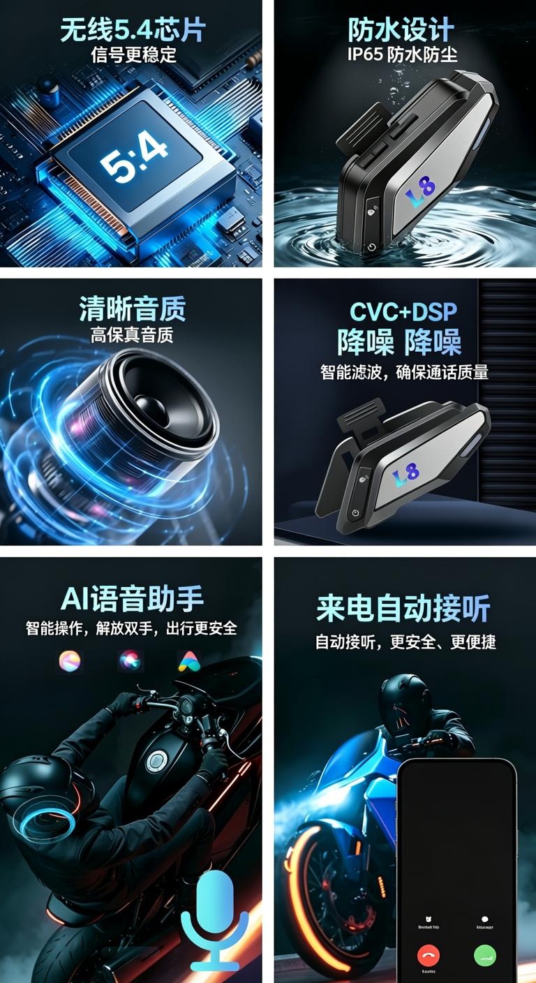 L8 Motorcycle Helmet Bluetooth Headset Dual-Party Intercom Waterproof Noise Reduction Long Battery Life Riding Communication Headset