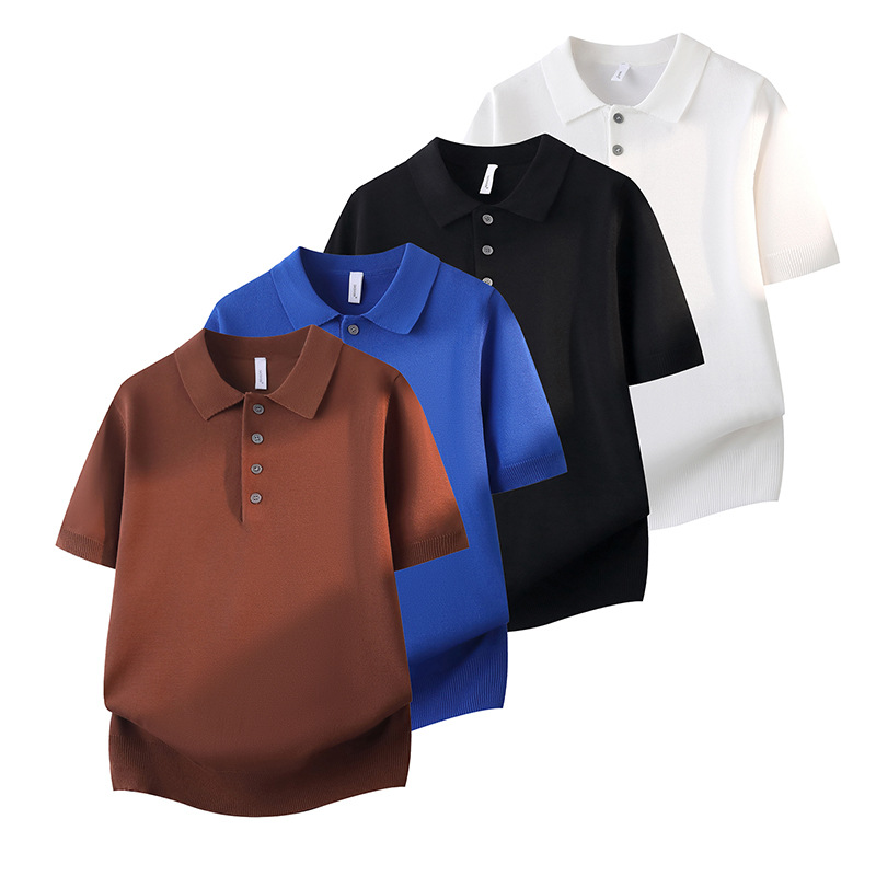 Polo camiseta de punto camiseta de manga corta hombre botón de solapa vieja camiseta comercial de hielo de seda de verano fábrica transfronteriza al por mayor