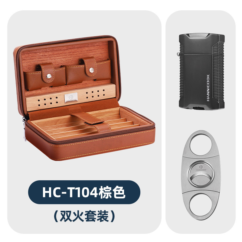 Hannikokシガー皮カバーシダーウッド内張り4本入り旅行服保湿シガー携帯ケース保湿バッグ|undefined