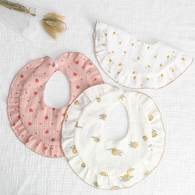 Toalla de saliva de bebé femenino de encaje coreano de verano estilo ins babero de gasa de algodón de clase a bebé babero productos para niños