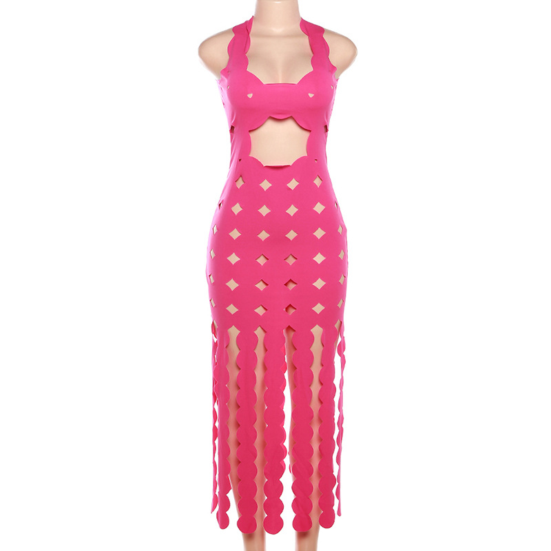 Summer Women Clothing Sexy Sleeveless Hollow Out Cutout High Waist Slim Slimming Maxi Dress