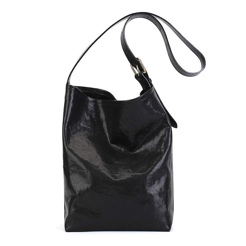 Premium Genuine Leather Tote Bucket Bag, Vegetable-Tanned Cowhide Vintage Shoulder Underarm Bag, Large Capacity Commuter Set Bag For Women - Thumbnail 7