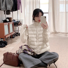 秋冬新款时尚针织立领拼接90白鸭绒排骨羽绒服女保暖轻薄打底外套