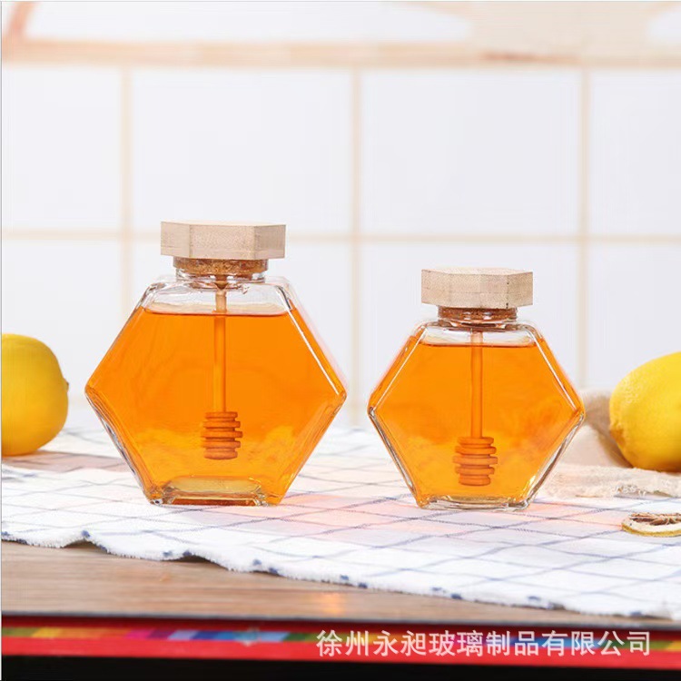 六边蜂巢蜂蜜瓶玻璃瓶密封分装蜜糖瓶秋梨膏包装瓶带盖瓶蜜罐罐装