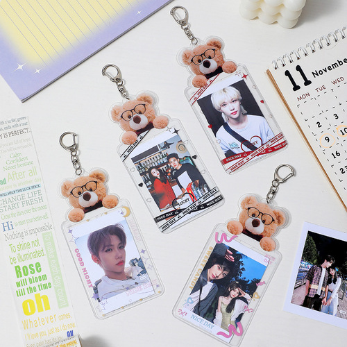 Japanese and Korean Cartoon Bear PVC Transparent Card Holder Girl Card Meal Card Protective Cover Celebrity Photo Storage Bag Pendant