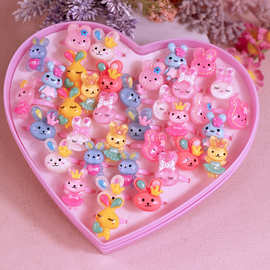 饰品儿童小戒指七彩磨砂女童花朵钻礼物首饰卡通宝石孩公主可爱无