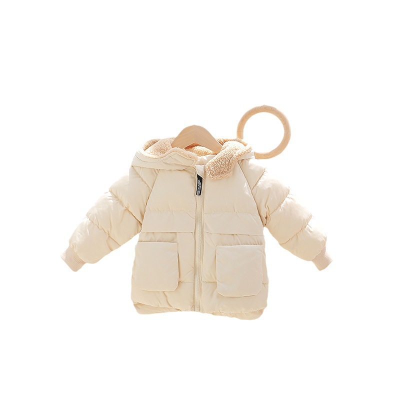 Niños y niñas, chaqueta de algodón, chaqueta de algodón, chaqueta de cordero de cachemira 2025, nuevo otoño y invierno corto, chaqueta de calentamiento con capuzas gruesas