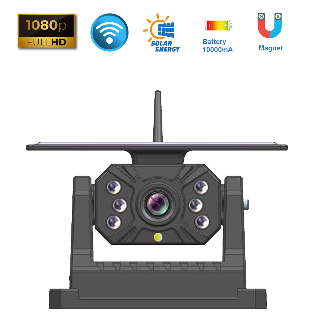 Güneş enerjili kablosuz manyetik emme kurulum gerektirmeyen dahili pil 1080P dijital kablosuz ters çevirme sistemi DVR kaydı 128G