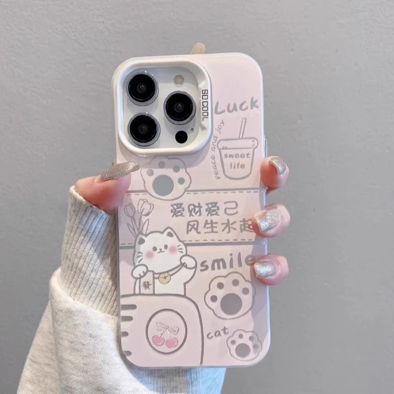Lucky Cat Text Suitable for Apple 17Promax Mobile Phone Case Iphone16 Cartoon 15 Color Silver 14 Hard Shell 12