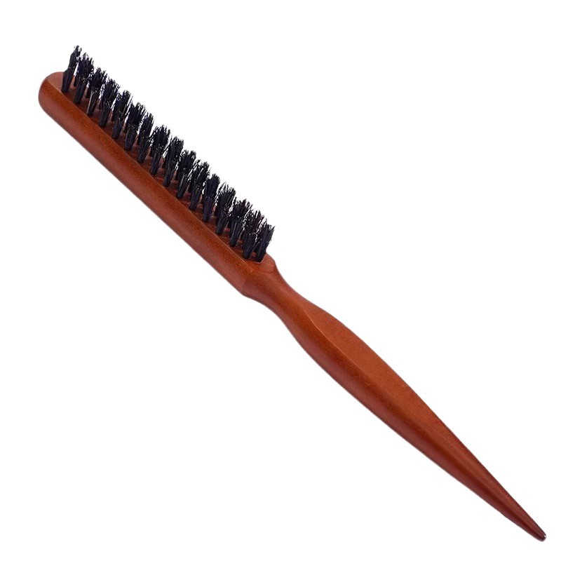 Wildschweinborstenkamm mit schmalen Zähnen, dreireihig, entwirrend, mit flauschigem, langem Griff, Styling-, Locken- und Make-up-Kamm_voghion.com