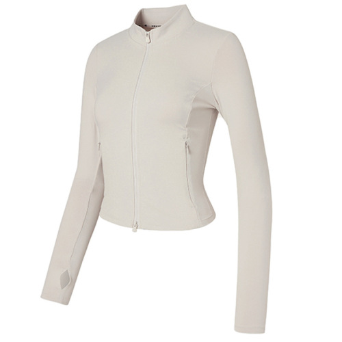 Tight Korean style short yoga wear, high elastic nylon brushed slim fit fitness jacket, nice zipper style