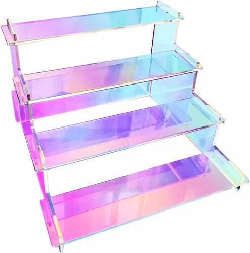 Amazon Transparent Acrylic 4-layer Colorful Ladder Rack Cosmetics Perfume Doll Cake Display Rack