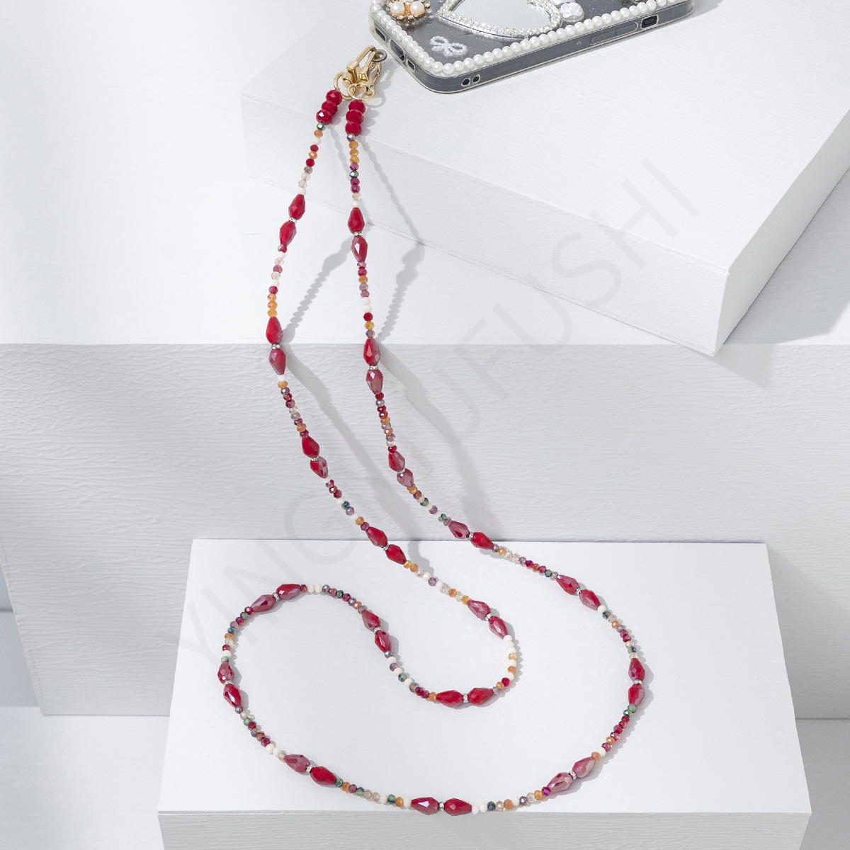 56g Weight Mobile Phone Chain Classification 1 Piece Quantity Glass Material Geometric Pattern Cute, Modern Style Style Beaded Craft Cute Modern Style Geometric Glass Beaded Mobile Phone Chain 5
