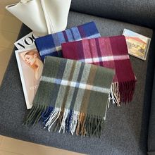 100%羊毛文艺格子围巾男女通用2025新款韩版百搭学生保暖披肩围脖