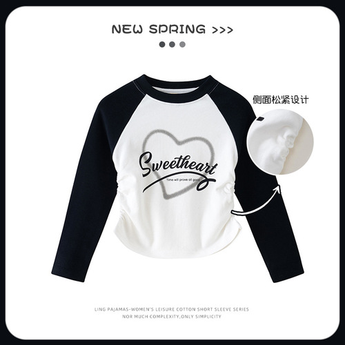 Children's clothing love printed girls' T-shirt long-sleeved pure cotton children's spring top 2024 new girl's bottoming shirt