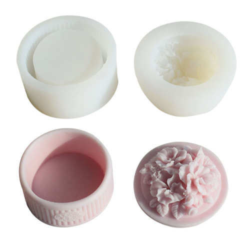 Rose crystal glue mold diy round storage box cosmetic jewelry box bottle plaster ornaments silicone mold
