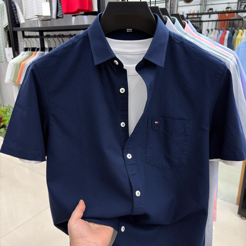 100% pure cotton men's short-sleeve shirt, summer business casual, loose, breathable, wrinkle-free, solid color shirt, men's clothing wholesale 100% pure cotton men's short-sleeve shirt, summer business casual, loose, breathable, wrinkle-free, solid color shirt, men's clothing wholesale