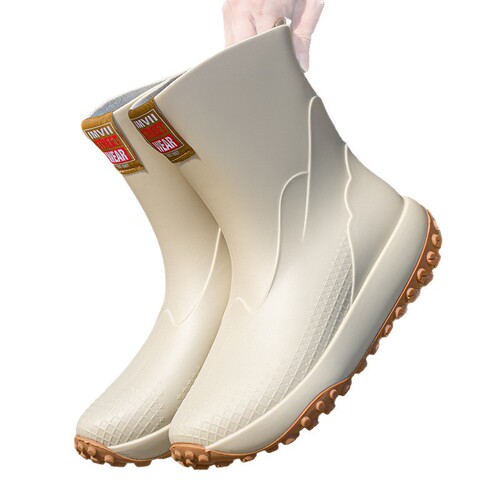 Men's Mid-Calf Rain Boots, Outdoor Slip-Resistant and Waterproof Rubber Shoes, Lightweight and Simple Design, Elevation and Anti-Slip