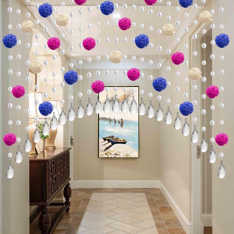 Rattan Ball Hanging Decoration for Room Hanging, Bedroom Door Curtain, Living Room Entrance Partition Curtain, Hallway Kindergarten Hanging Decoration, Beaded Half-Section