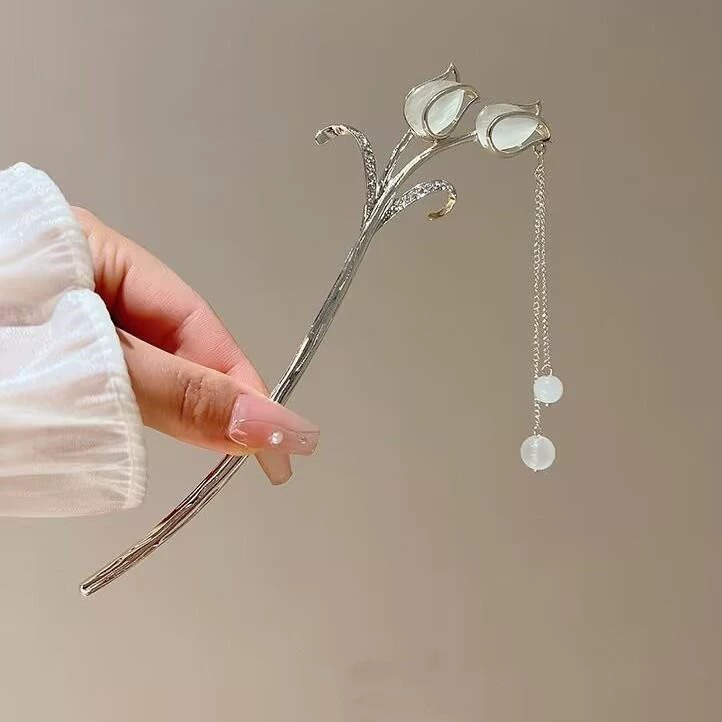 Китайская заколка HanfuHairgrip, цветы и кисточки, аксессуар для волос, 22 см, легкий