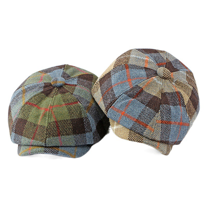 2023 otoño nuevo octogonal sombrero hombres y mujeres británico vintage boina de lana a cuadros newsboy sombrero casquillo