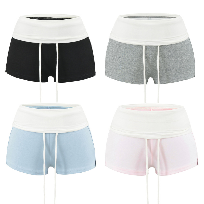 Color-Blocked Drawstring Waist Casual Sports Shorts for Women, Summer 2026, Slim Fit, Slightly Slit, Hip-Hugging Hot Pants