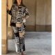 European and American foreign trade women's 2024 new fashion cotton and linen multi-color printing long sleeve casual straight pants two-piece set