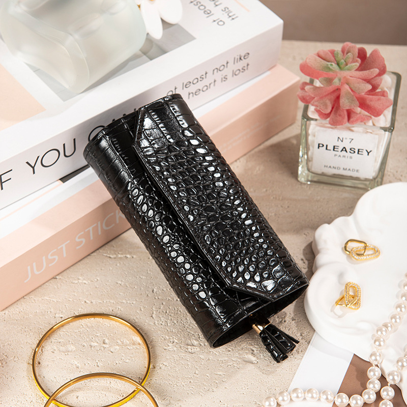 Estuche portátil para guardar joyas, con diseño de cocodrilo, tela de terciopelo, caja para joyas, rollo para joyas, caja de regalo para bodas