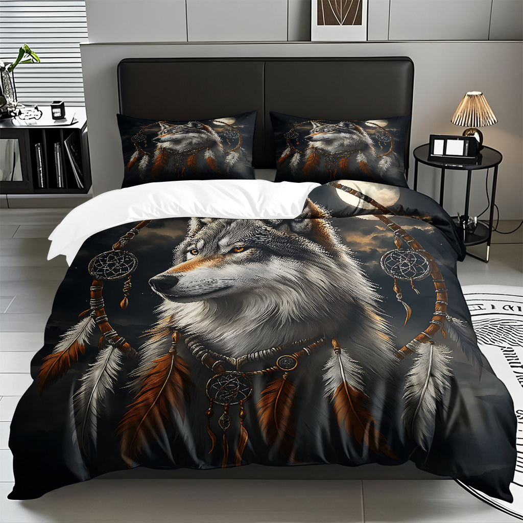 TEMU / JIT adaptado al patrón de lobo impresión digital set edredón molido textil transpirable para dibujar puede hacer