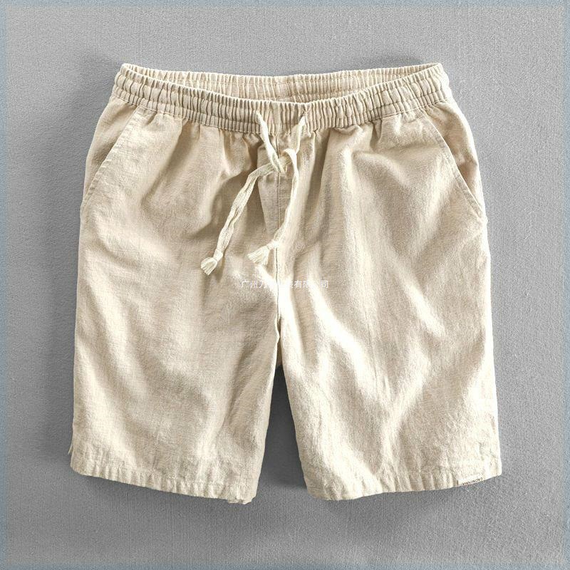 Summer Casual Linen Shorts Men's Loose Cotton and Linen Thin Breathable Pants Solid Color Beach Pants Versatile Mid-Pants