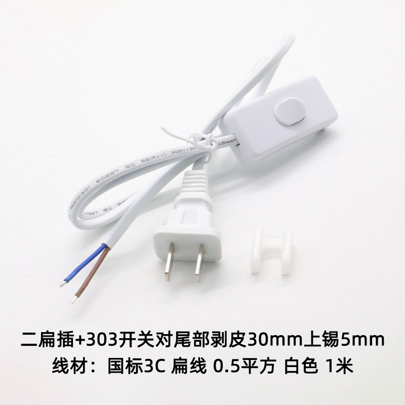 義高二挿し尾部剥皮上錫純銅プラグ303スイッチ付き電気スタンド国標二挿し電源コード|undefined