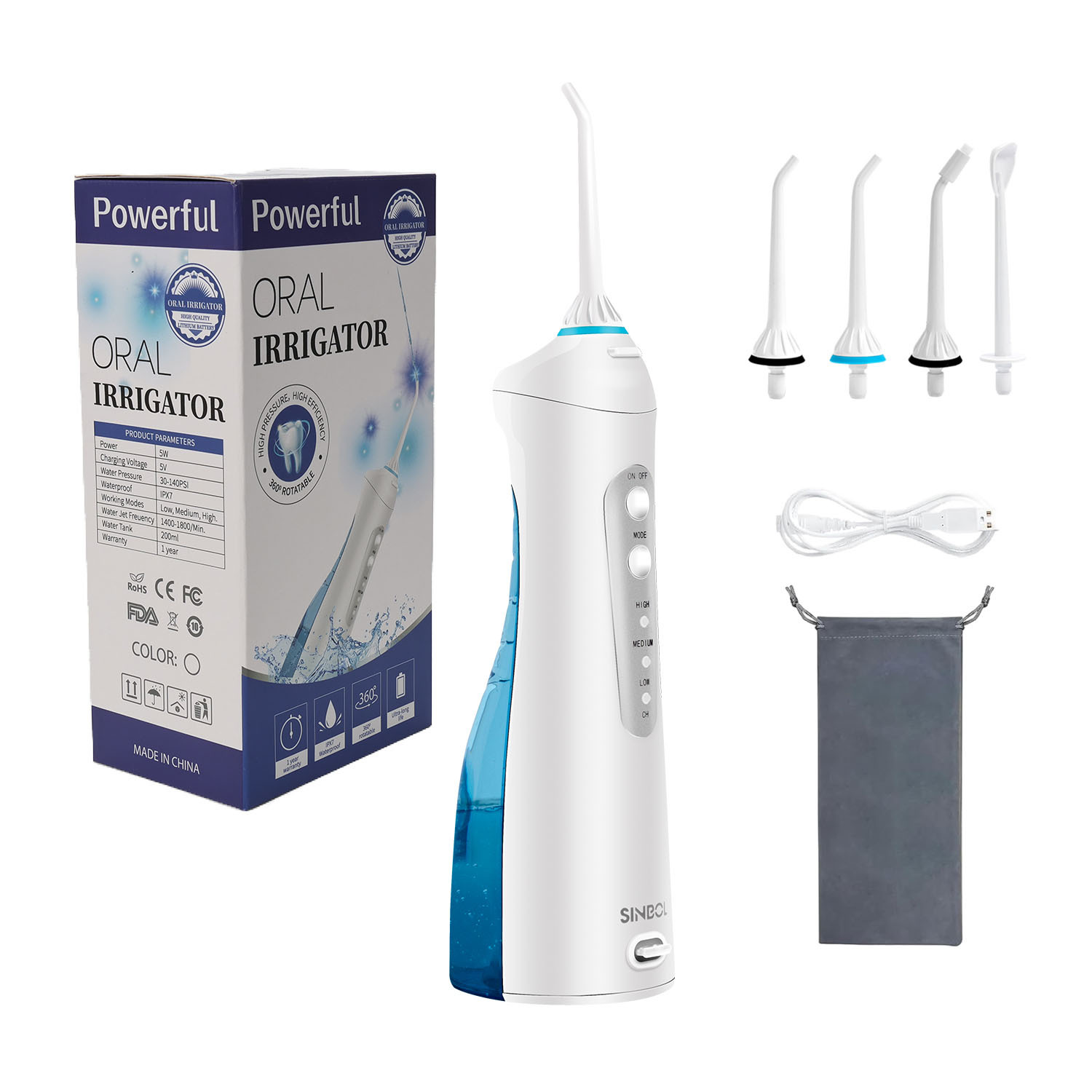 Limpiador de dientes eléctrico transfronterizo de Amazon, hilo dental de agua eléctrico portátil para viajes domésticos