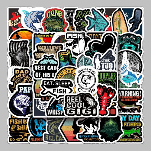 51 non-repeating fishing and sea fishing series suitcases, notebooks, fishing boxes, creative personalized car stickers, waterproof stickers