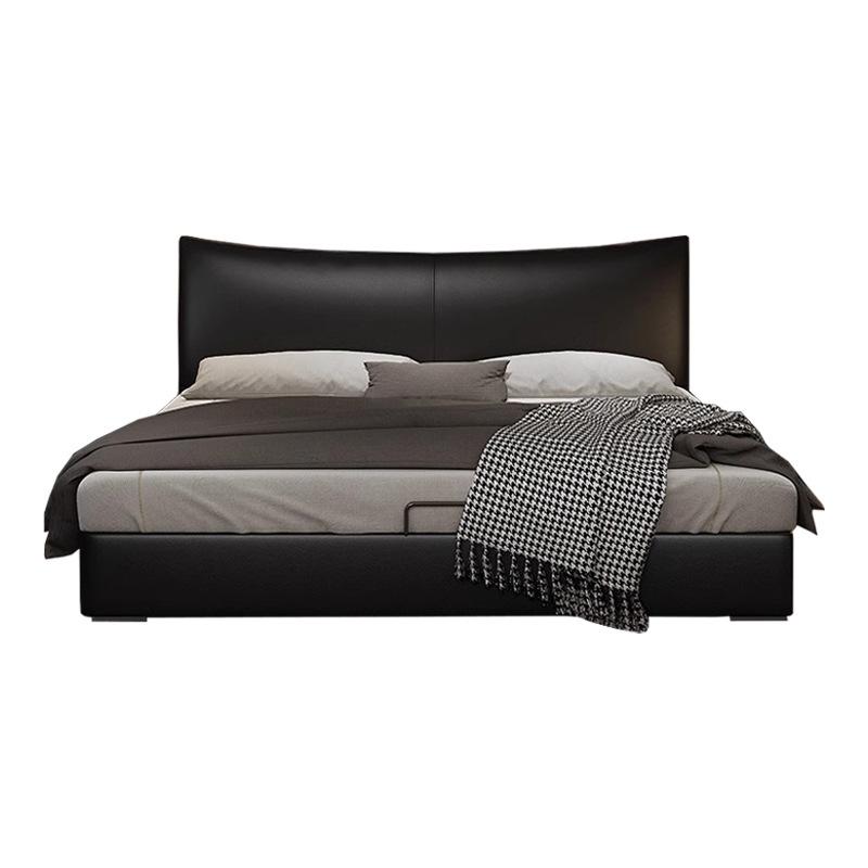 Cama de cuero, cama principal de cuero de vaca, cama de almacenamiento de tres extracciones, cama doble moderna y simple.