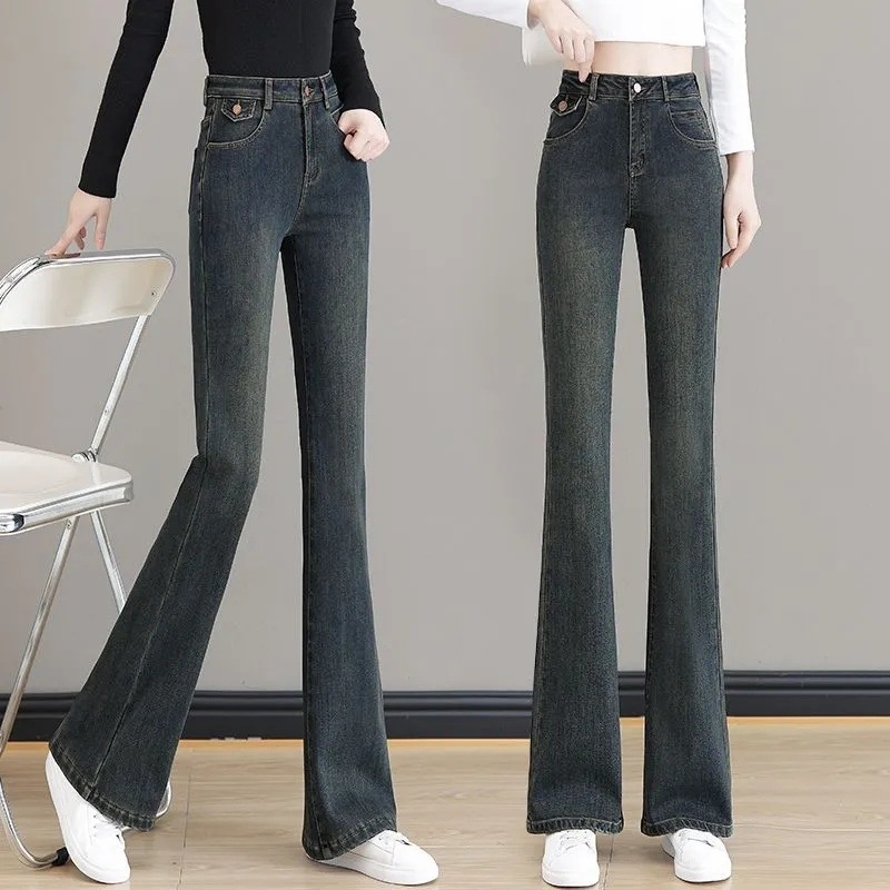 復古微喇牛仔褲女2025春秋新款高腰顯瘦顯高彈力修身百搭喇叭長褲