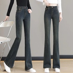 復古微喇牛仔褲女2025春秋新款高腰顯瘦顯高彈力修身百搭喇叭長褲