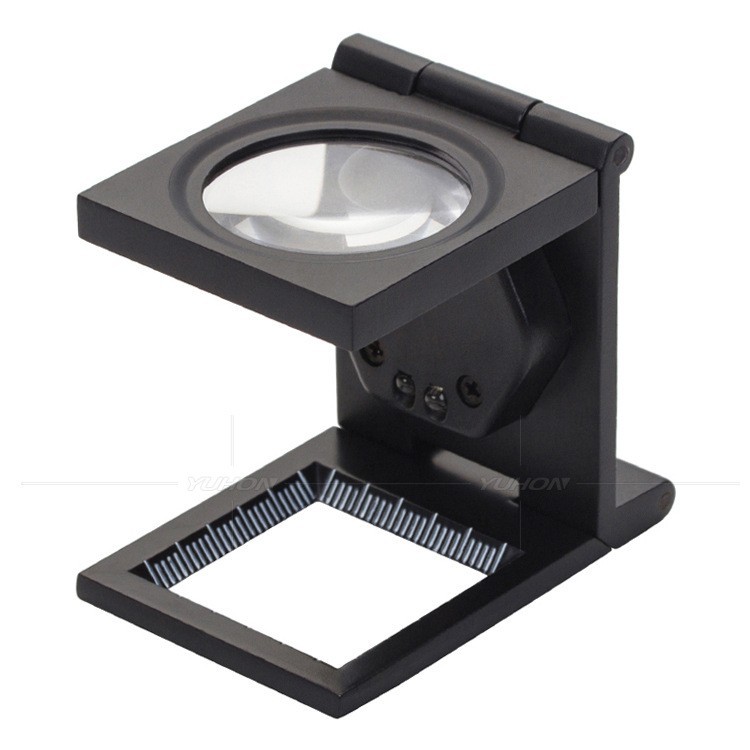 三折式10倍LED灯金属放大镜 防伪标签鉴定布料纺织印刷网点放大镜