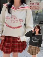 Тёплый зимний костюм, oversize свободный крой (топ + клетчатая юбка), большие размеры XL–4XL, с подкладкой