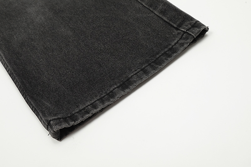 Unisex High Street Distressed Whiskered Ripped Black Jeans American Style Vibe Washed Straight Leg Slightly Flared Hip Hop Floor Length Pants_mkmklike.com