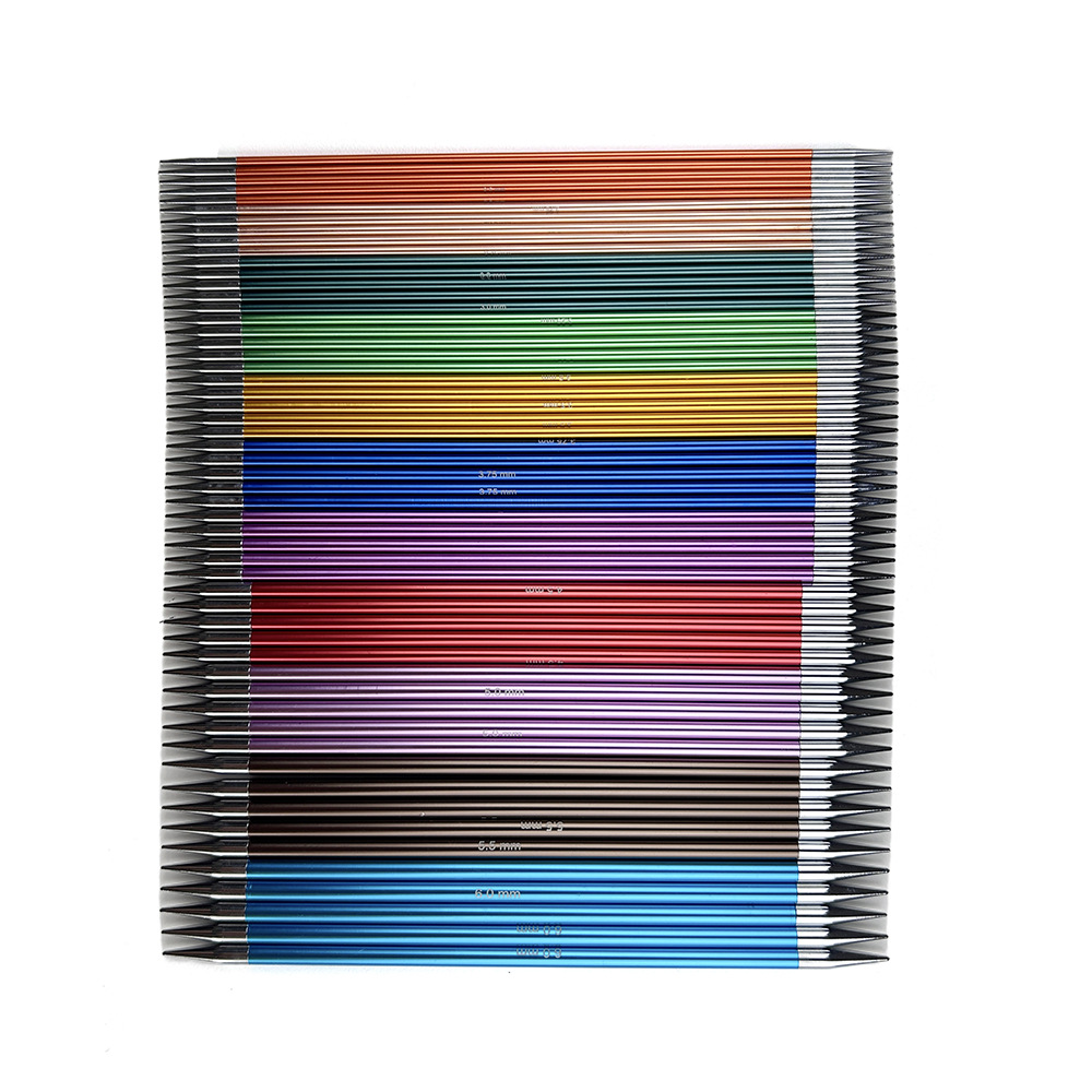 Herramientas de tejido transfronterizas de alúmina de agujas rectas bicolores agujas de suéter de doble punta un conjunto de 11 pagado por 5 conjuntos