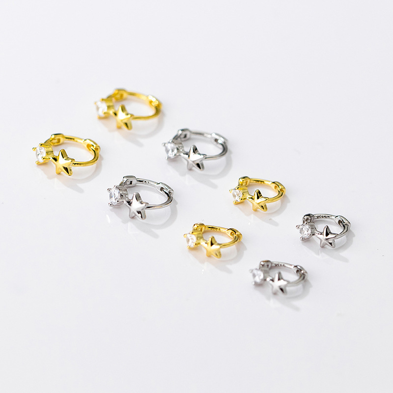 Eloch s925 plata temperamento pequeño estrella perfiles de orejas dulce simple coreano pendientes de diamante G7551