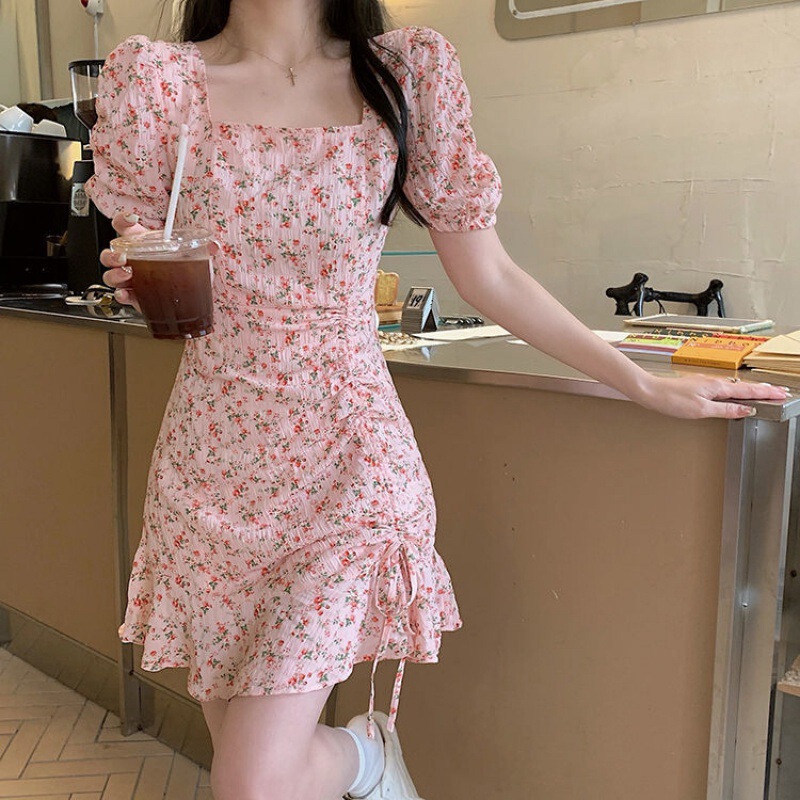 Floral skirt gentle style ins women's summer chic design artistic skirt Korean style milk lining milk gas dress Floral skirt gentle style ins women's summer chic design artistic skirt Korean style milk lining milk gas dress