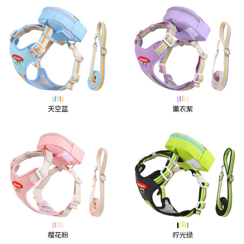 Pet self-packing harness, outdoor travel, small and medium-sized dog walking rope, pet supplies, pet traction rope in stock