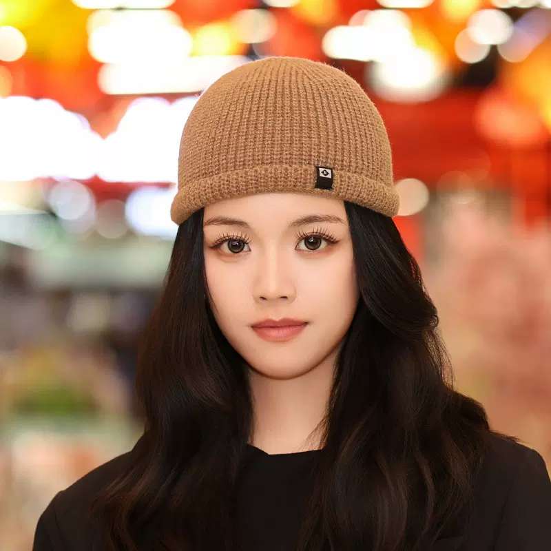 日系新款小翻边毛线帽女节庆秋冬季保暖冷帽男百搭潮款瓜皮表演帽