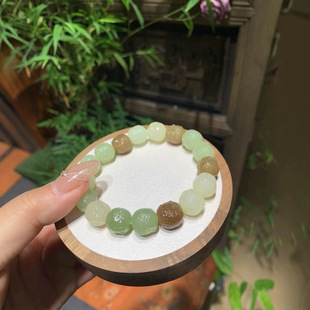 Hotan jade Buddha head multi treasure bracelet, jade delicate, colorful, collocation, carved Buddha head,