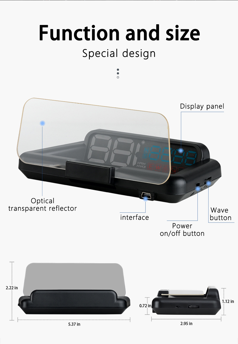 Hud Head-Up Display High-Definition Gps Speedometer Projection Car-Mounted Hud Speedometer Kmh/Mph Cross-Border Exclusive Supply