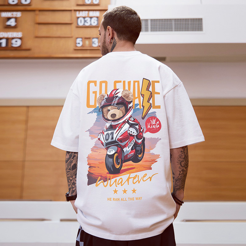 2025 New American Bear Print Plus Fat Plus Size Half-Sleeved Men's Large Size Short-Sleeved Men's T-Shirt Fat Summer